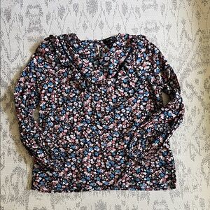 Madewell Black Floral Long-Sleeve Blouse with Pink & Blue Flowers